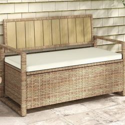 70 Gallon Outdoor Wicker Storage Bench With Cushion