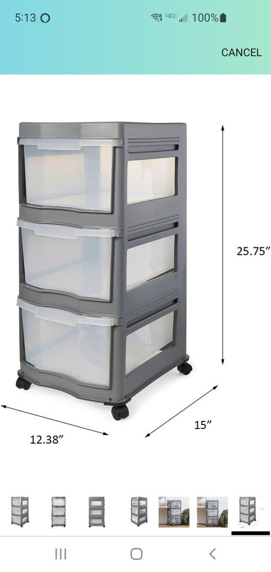 3 Shelf Home Storage Container Organizer Plastic Drawers

