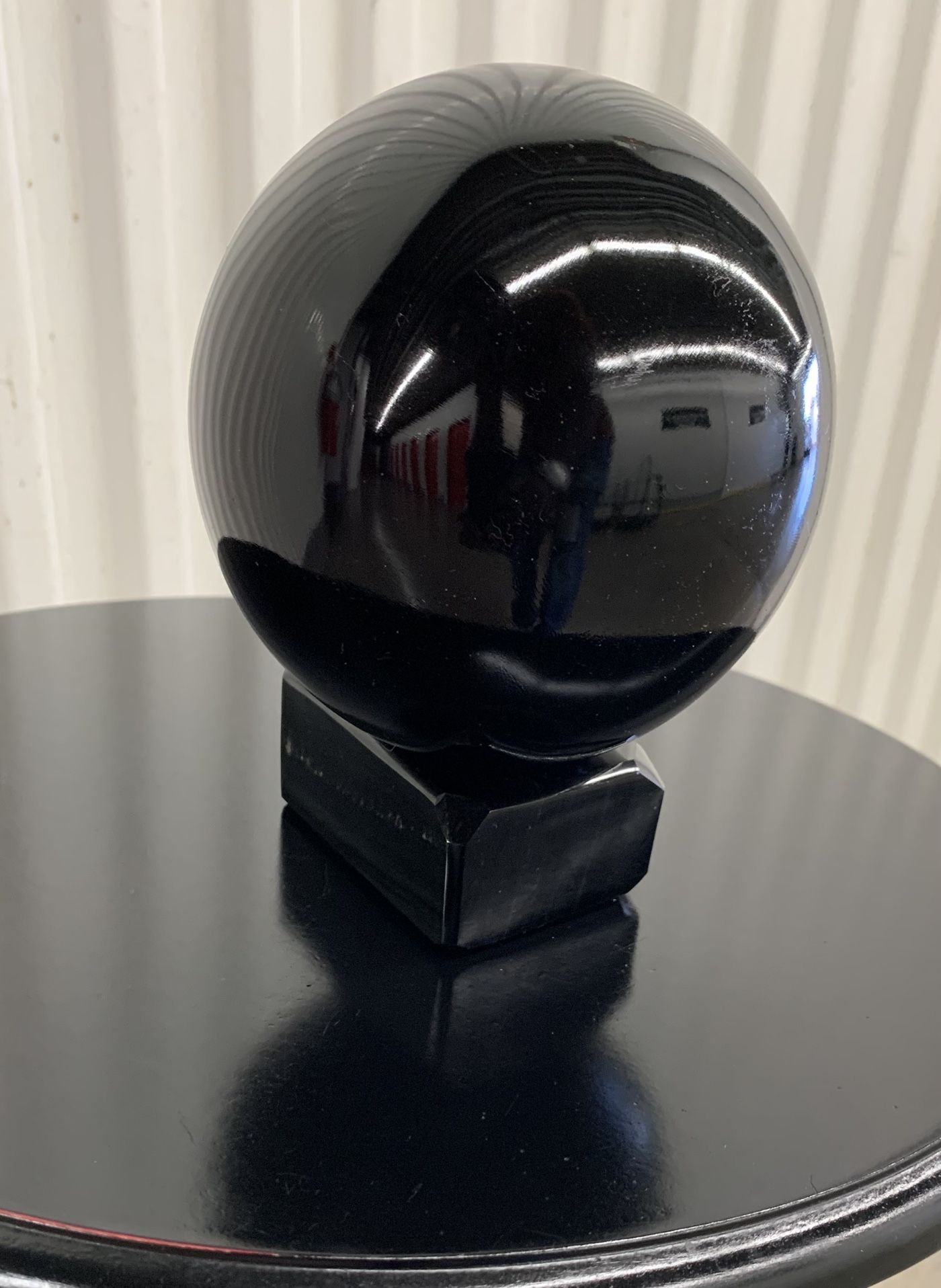 Vintage post modern 100mm black obsidian sphere w/ black marble base