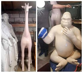 Large 3D Printed Gorilla And Giraffe Animal Sculptures
