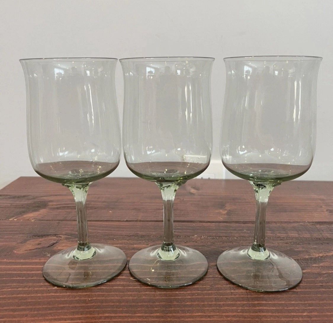 Lenox Green Mist Water Glass Goblet Cup Crystal Lot Set 3 MCM 70s Vintage