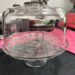 Princess House Crystal Fantasia Cake Plate Stand w Dome / Punch Bowl