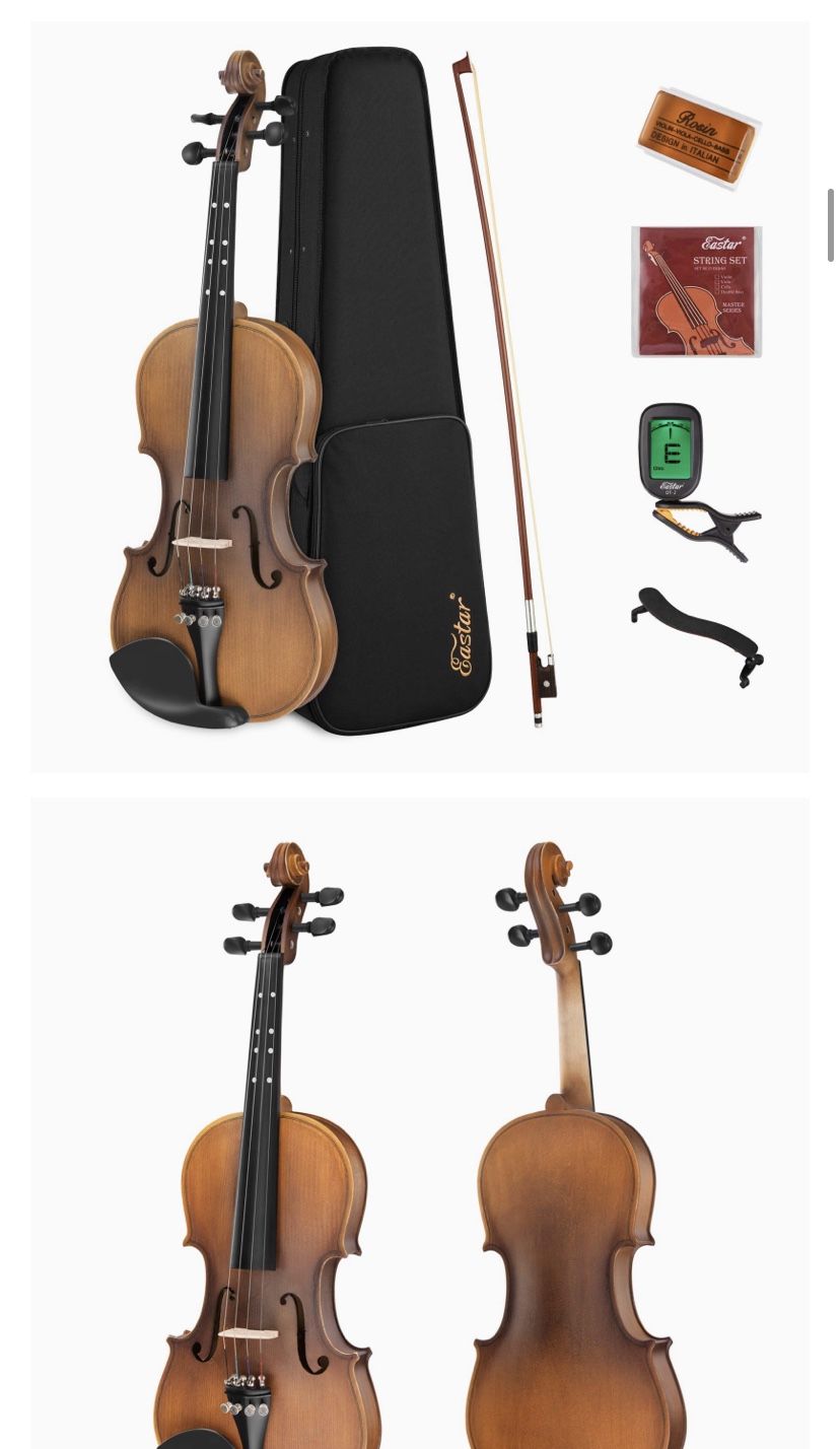 Eastar 3/4 Violin Set Fiddle EVA-3 Matte for Kids Beginners Students with Hard Case, Rosin, Shoulder Rest, Bow, and Extra Strings (Imprinted Finger Gu