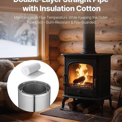Double Wall Insulated Chimney Pipe, 6 x 48 inch Stainless Steel (Inner 316,Outer 304) Stove Straight Pipe, Easy Installation & Thick Insulation Cotton