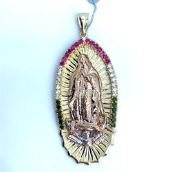 14Kt Tri Color XL Virgin Mary CZ Pendant 23.50g 182153/11