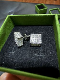 Moissanite 925 Silver 3D Square screwback Earrings 9mm