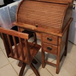 Over A Century Old! Antique Children's Roll Top Desk
