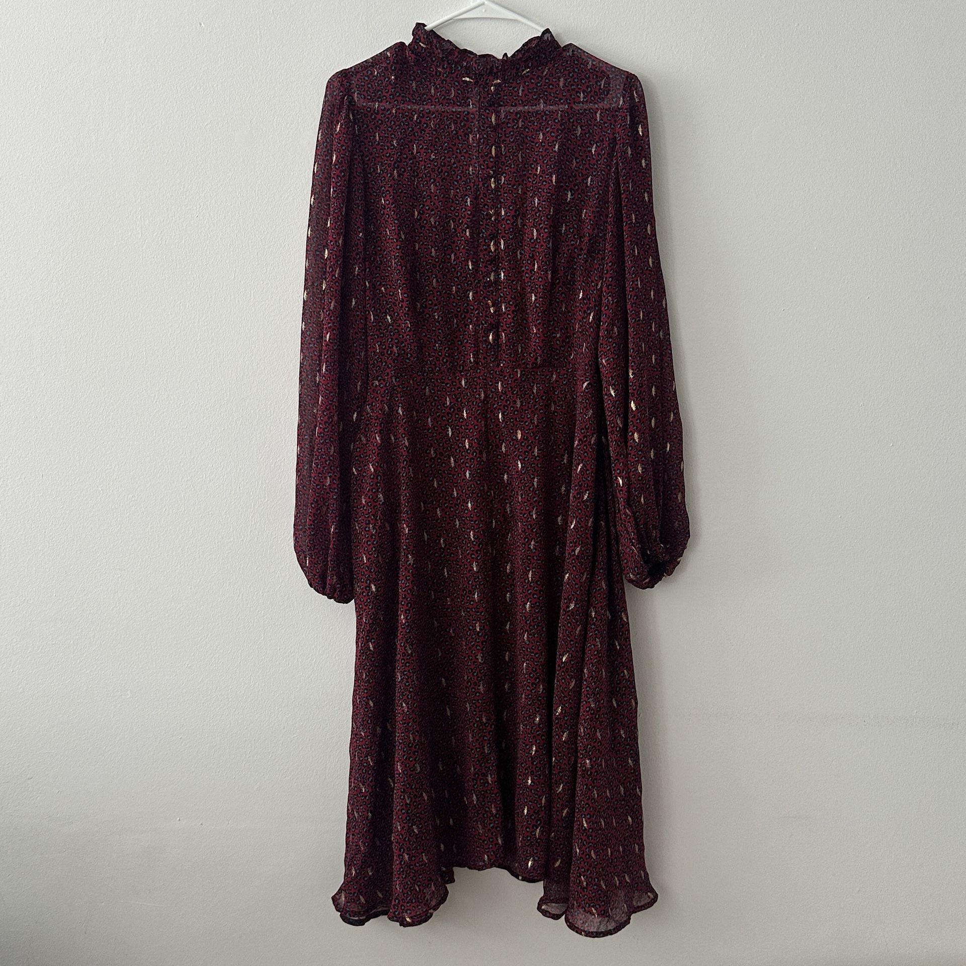 Unique Vintage Maroon Red Print Dress With Black Dress Size XL / 14