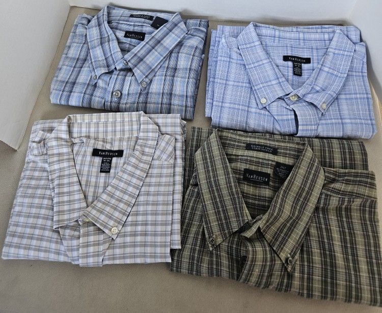 4 MENS VAN HEUSEN BUTTON DOWN DRESS SHIRTS SHORT SLEEVE  2XLT  19- 19 1/2" Neck