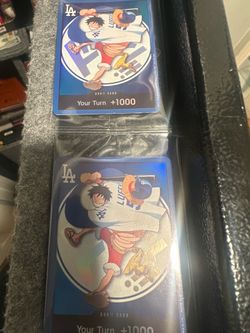 One piece Dodgers card and hat