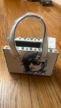 White Box Handbag with Face Print and Studs