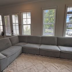 Modern Grey Velvet Sectional Sofa 