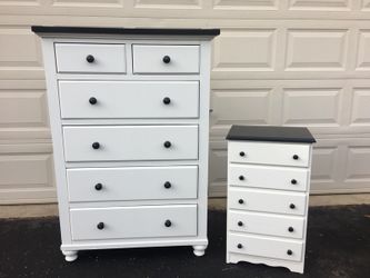 White dresser with black top deals