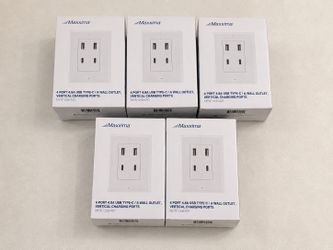 Maxxima USB-C & USB Wall Outlet (5-Pack) – New in Box