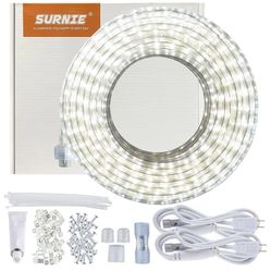 SURNIE 50ft LED Rope Lights Outdoor Waterproof, 110V Flexible Daylight White Bright Lighting Cuttable Connectable