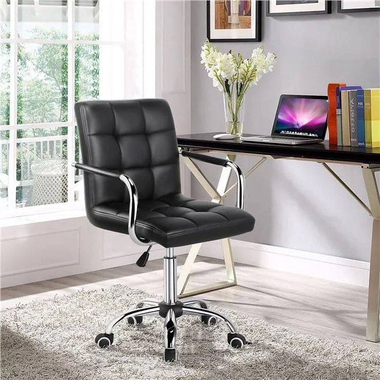 Modern Height Adjustable PU Leather Office Chair Black