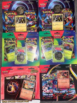 Ascended Heroes, Chaos, Phantasmal Flames & Mega Evolution blister packs (Pokemon cards)