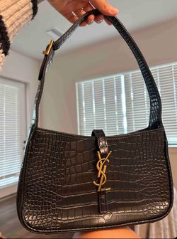 Black SAINT LAURENT croc-effect leather shoulder bag