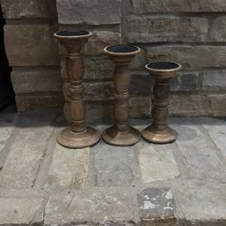 3 Piece Wooden Candle Holder Set