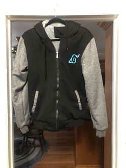 Mens Jacket Size Small Nartuo Shippuden Zip Front Hoodie.  Black With Gray.  Preowned only  Worn a couple of times.  Excellent condition.