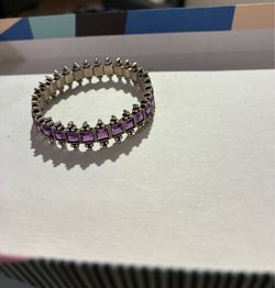 Silver stretch  bracelet with purple square stones