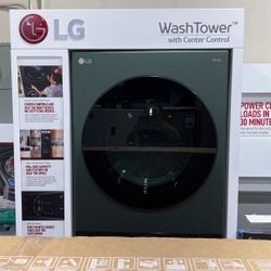 LG WashTower Stacked SMART Laundry Center 4.5 Cu.Ft. Front Load Washer & 7.4 Cu.Ft. Gas Dryer in Nature Green w/ Steam