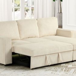 Brand New Beige Corduroy Sectional Sofa Storage Sleeper 