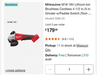 Milwaukee M18 18V Lithium-lon Brushless Cordless 4-1/2 in./5 in. Grinder w/Paddle Switch