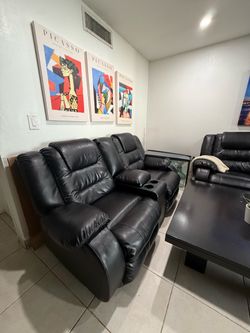 Black Leather reclining couch set