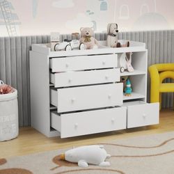 5 Drawer Universal Dresser, Storage Dresser Chest with Open storage compartment, Baby Changing Table Ideal for Nursery, Toddlers and Kids rooms