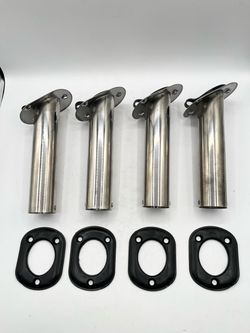 (4 pieces) 30° Gasket Flush Mount Rod Holder with PVC Cap, Stainless Steel