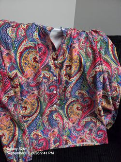 Colorful Paisley Print Button-Up Blouse
