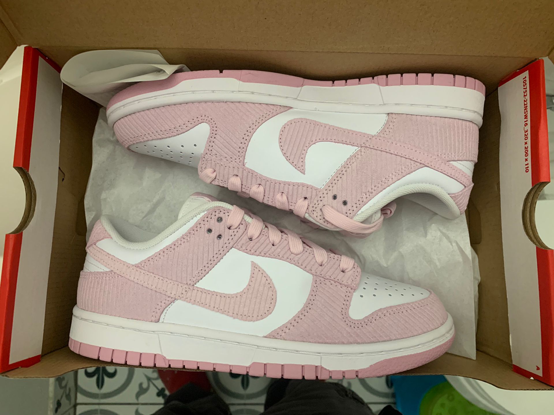 Ds Nike Air Dunk Low Pink Foam Curdoroy Size 8.5W 7Y