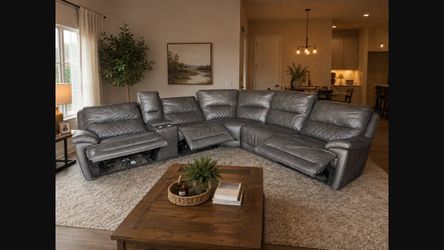 Ryerson 6-Piece Leather Power Reclining Sectional – Gray