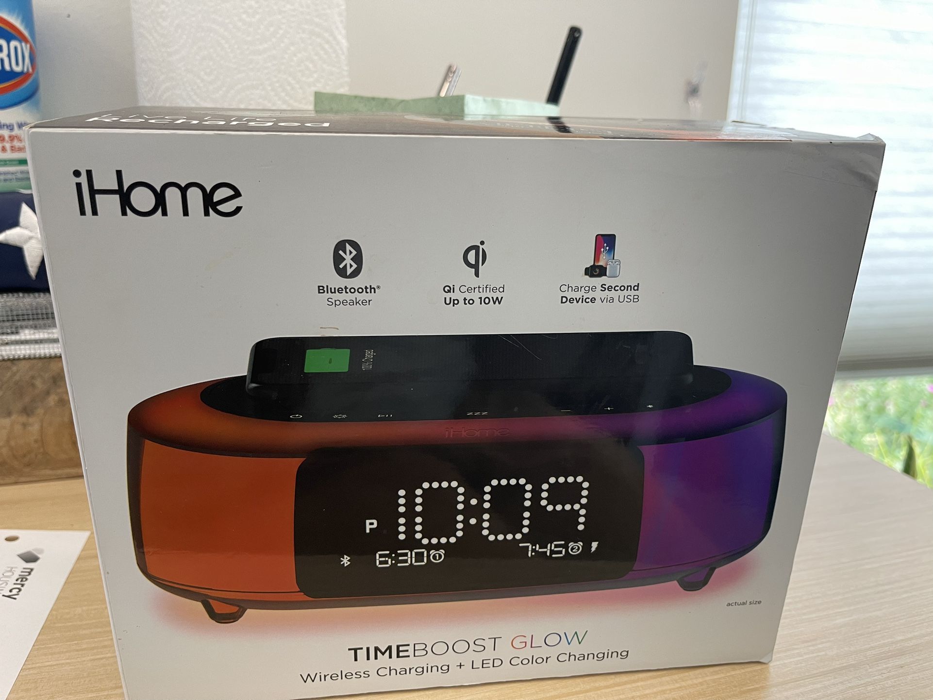 iHome Wireless Charging Alarm Clock with Bluetooth Speaker 