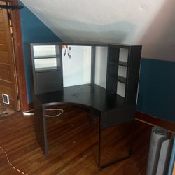 L-Shaped Corner Desk with Hutch and Storage Shelves – Black Wood Finish 