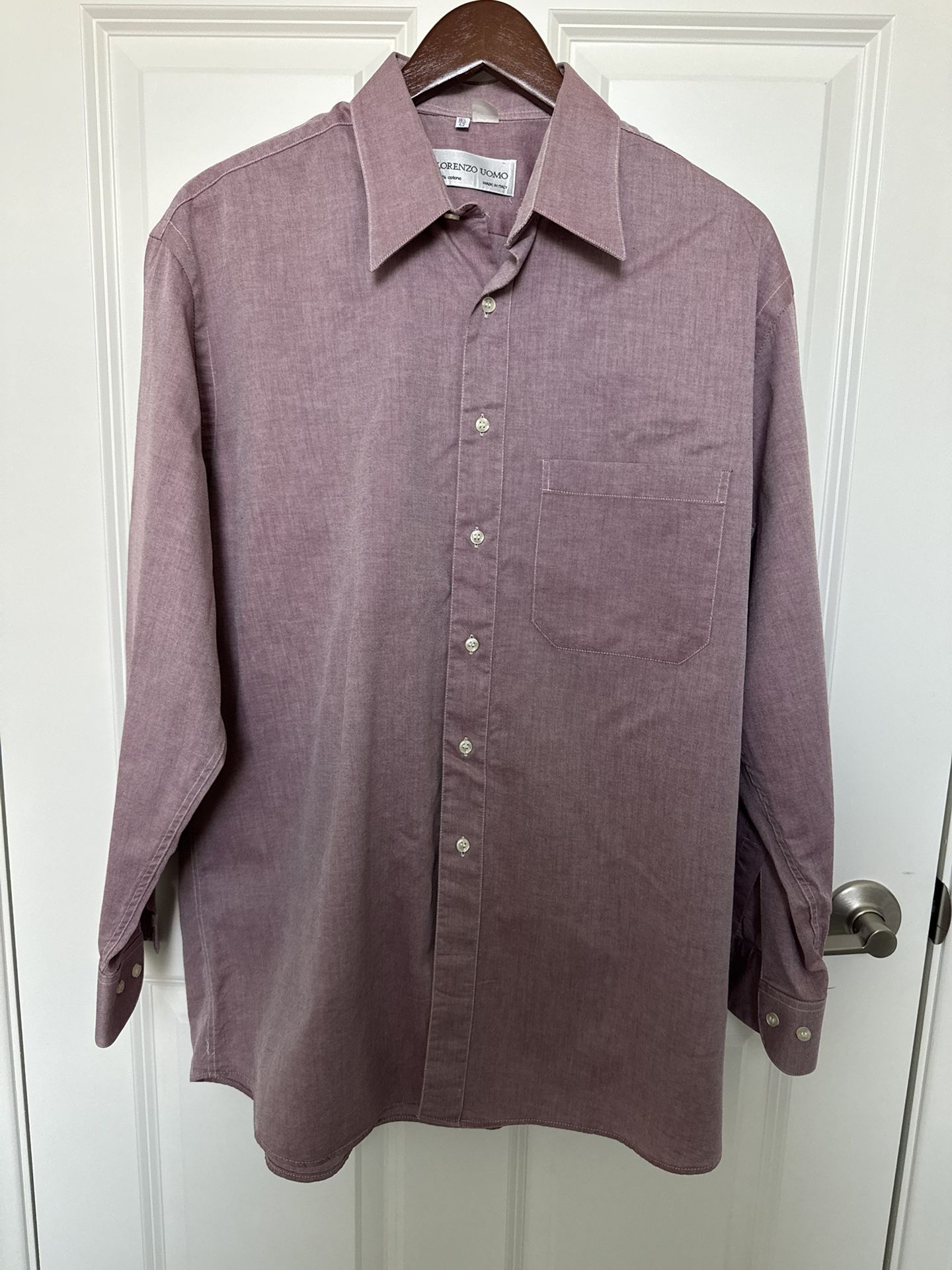 LORENZO UOMO DRESS SHIRT SIZE 16 32/33  RED GRAY SOLID