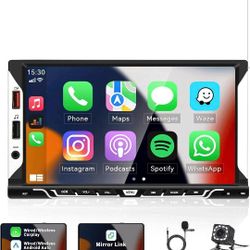 Double Din Car Stereo with Wireless Apple CarPlay and Android Auto, 7 Inch LCD Touchscreen RDS FM/AM Vehicle Radio with Phone Charge, Bluetooth