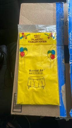Yellow Heavy Duty Plastic Tablecover Round 84" reusable