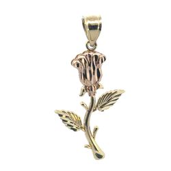 Woman’s Ladies 10k Two Toned Rose Yellow Gold Rose Pendant For Necklace GP3118011