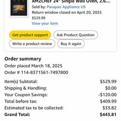 Brand new AMZCHEF 24” Single Wall Oven – never installed.