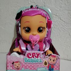Cry Babies Dressy Dotty Interactive Doll Real Tears, Stylish Outfit, Shoes
