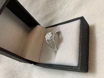 Diamond accent ring rhodium over silver size 7