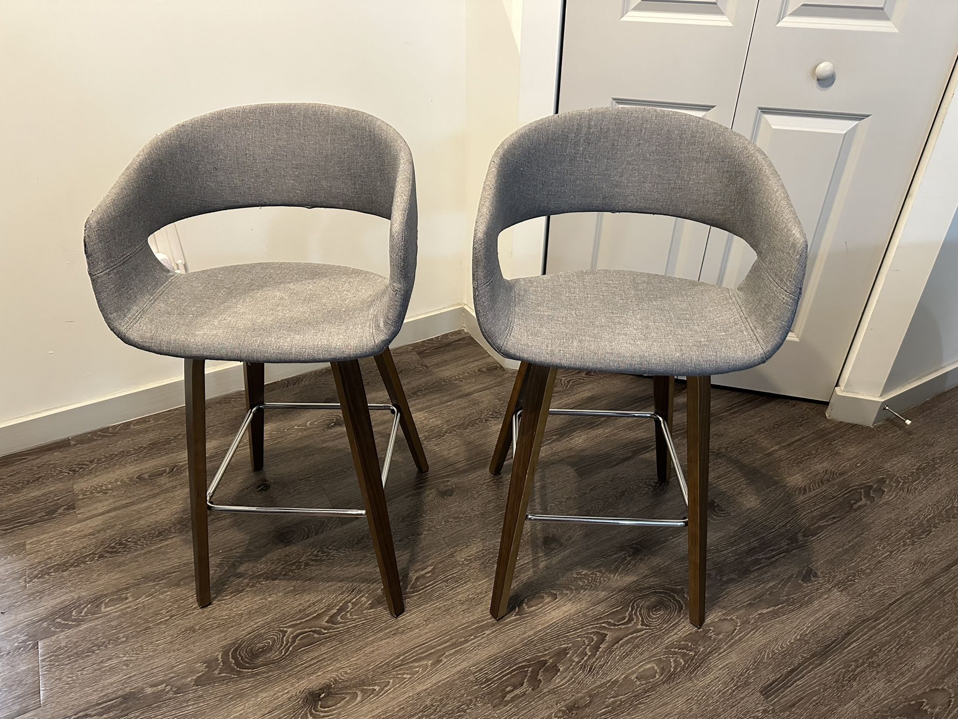 Modern 26” Counter Stools (Set of 2) – Light Gray Fabric