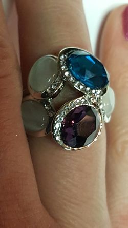 Bohemian crystal jewellery mix gemstone 925 silver ring size 7.