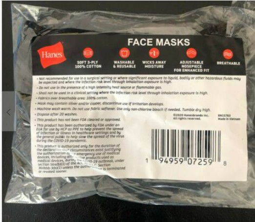 5 Pack Face Mask By Hanes