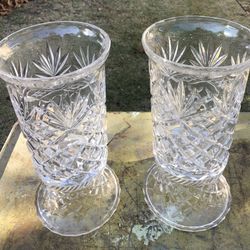 Pair Crystal Glass Candle Holders 
