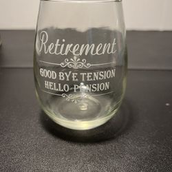 Happy Retirement Stemless Wine Glass “Hello Pension” Gift, NIB, 15 Oz