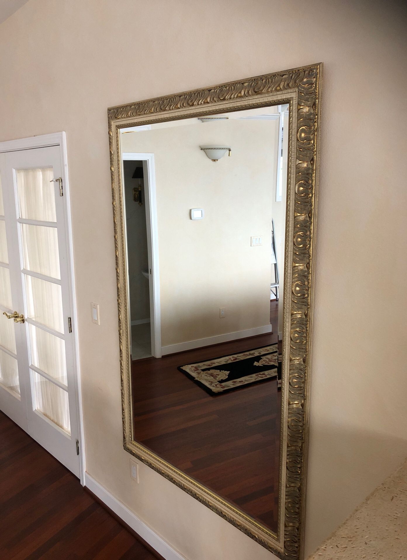 Rectangular mirror, 44 “x67” with bronze and cream frame!