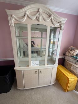White Ornate China Cabinet with Glass Shelves